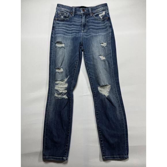 Buckle Black Women's Distressed Blue Stretch Denim Mom Jeans - Size 26 (27x28) - Picture 1 of 6